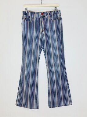 Vintage Tommy Hilfiger Jeans Striped High Rise Flare Pants Womens W29 Y2K Blue